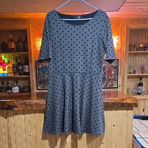 Lands' End Black Polka Dot Long Sleeve Dress